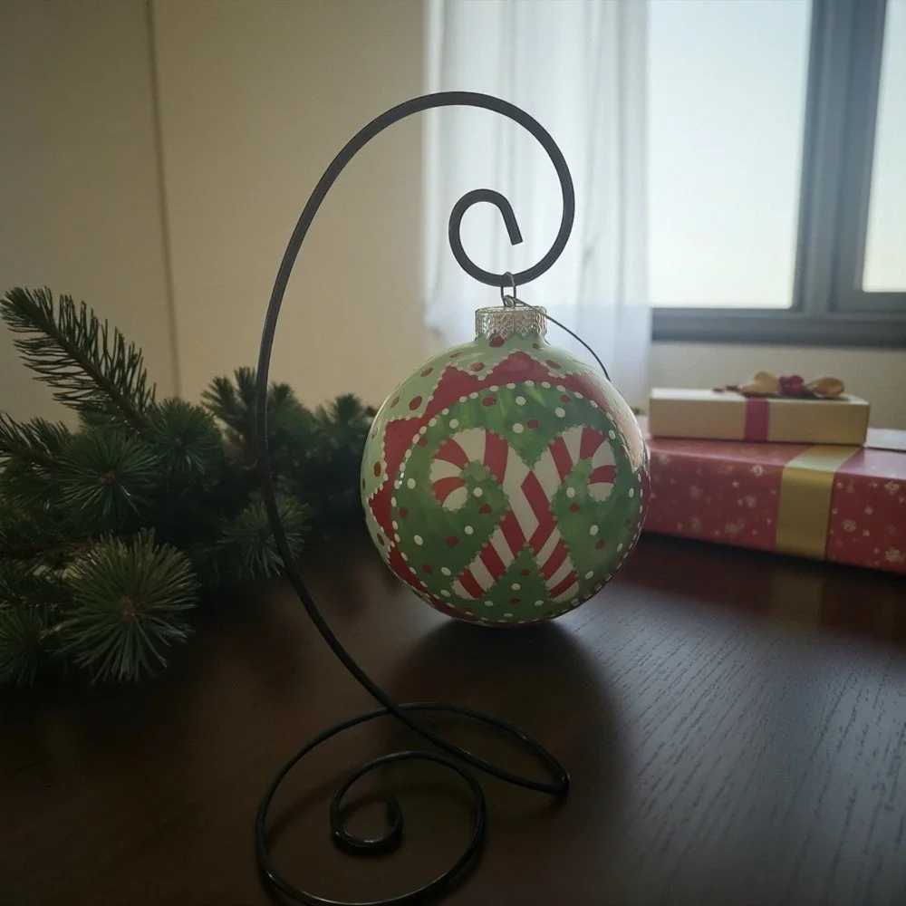 Dept‎ 56 Glass Ornament & Stand Candy Canes Polka Dots Christmas Red White Green